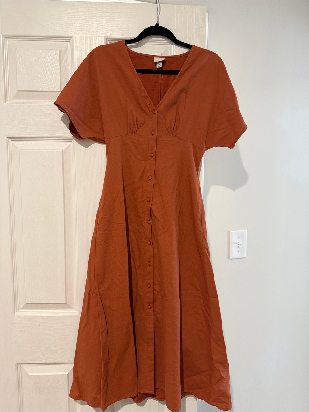 a new day Rust Button-Front V-Neck Midi Dress